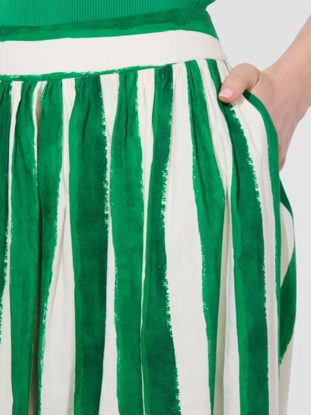 Alice + Olivia Samara Linen Pant Painted Stripe Emerald size 4 - Picture 5 of 15